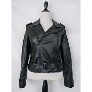 Daytrip Moto Jacket Womens M Black Faux Leather Asymmetrical Zip Biker Reptile